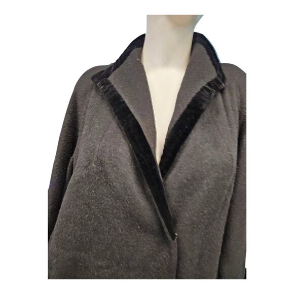 Black Wool Dress Coat Vintage 80's Womens Size Large Bow in Back - Picture 5 of 10